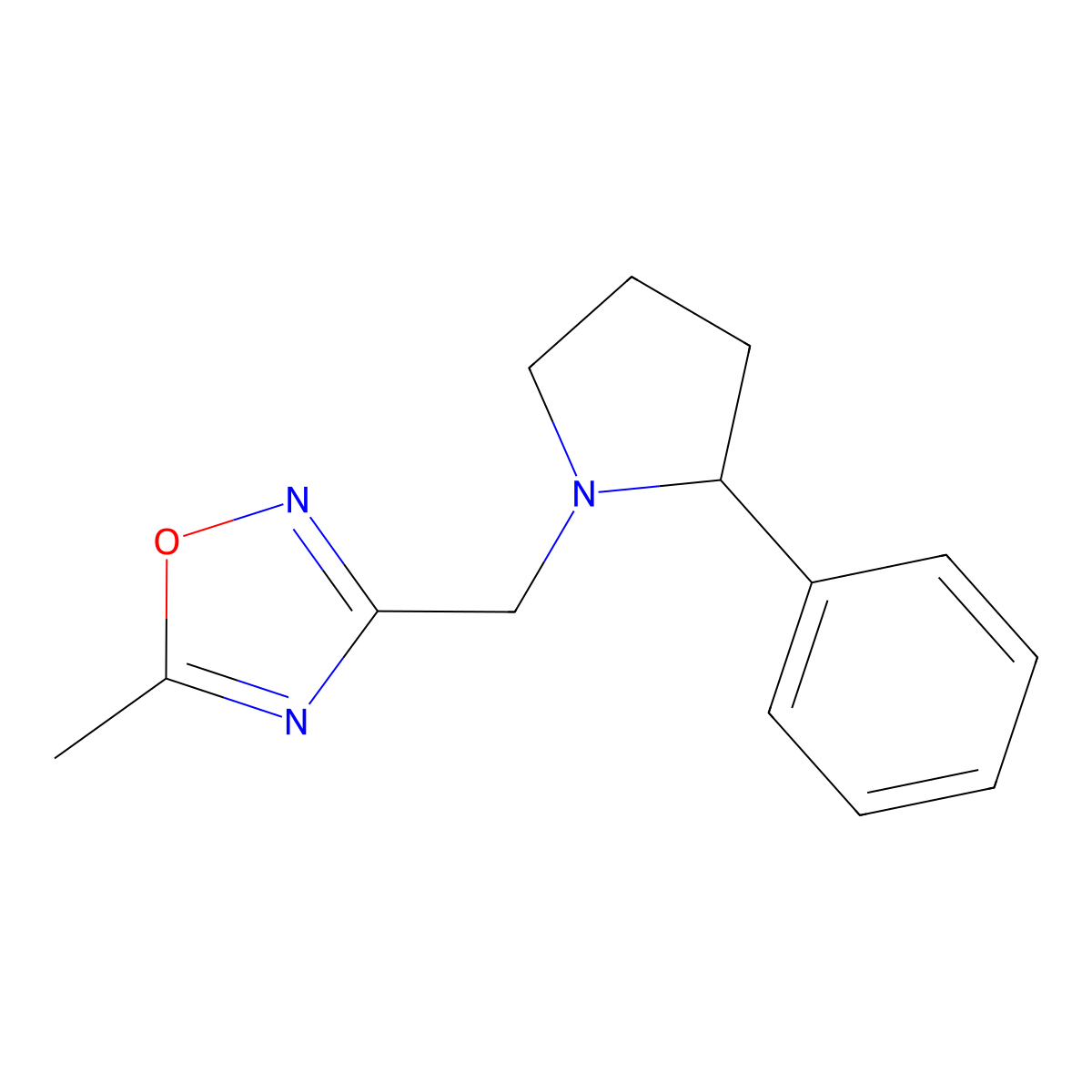 5-Methyl-3-[(2-phenylpyrrolidin-1-yl)methyl]-1,2,4-oxadiazole molecular structure, CAS 1333652-25-7