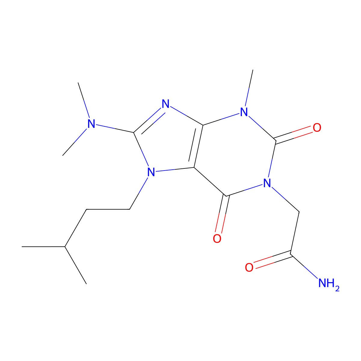 2-[8-(dimethylamino)-3-methyl-7-(3-methylbutyl)-2,6-dioxo-2,3,6,7-tetrahydro-1H-purin-1-yl]acetamide molecular structure, CAS 1333662-20-6