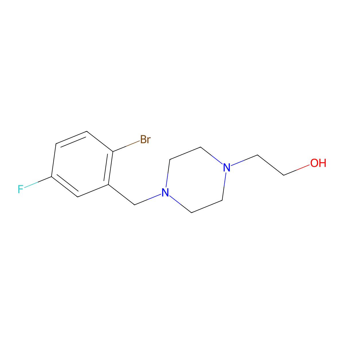 2-(4-(2-Bromo-5-fluorobenzyl)piperazin-1-yl)ethanol molecular structure, CAS 1333668-91-9