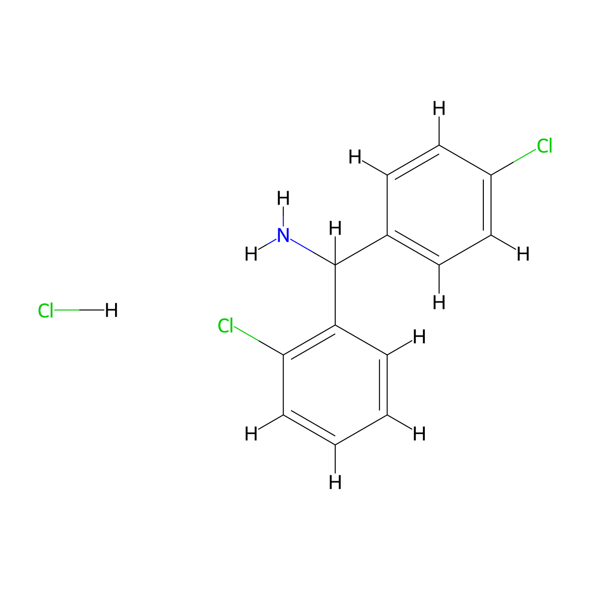 (2-Chlorophenyl)(4-chlorophenyl)methanamine hydrochloride molecular structure, CAS 1333676-58-6