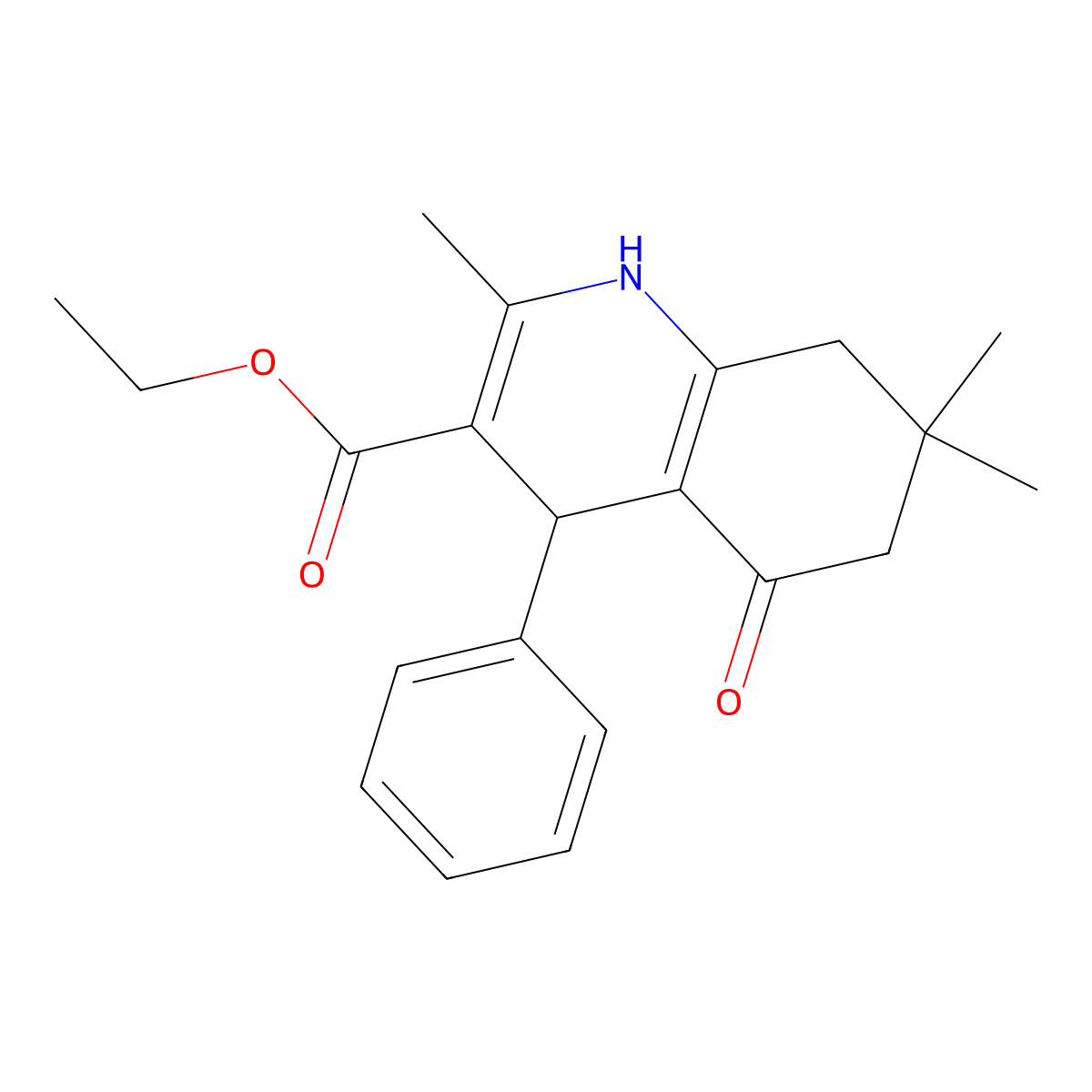 3-Quinolinecarboxylic acid, 1,4,5,6,7,8-hexahydro-2,7,7-trimethyl-5-oxo-4-phenyl-, ethyl ester molecular structure, CAS 13337-64-9