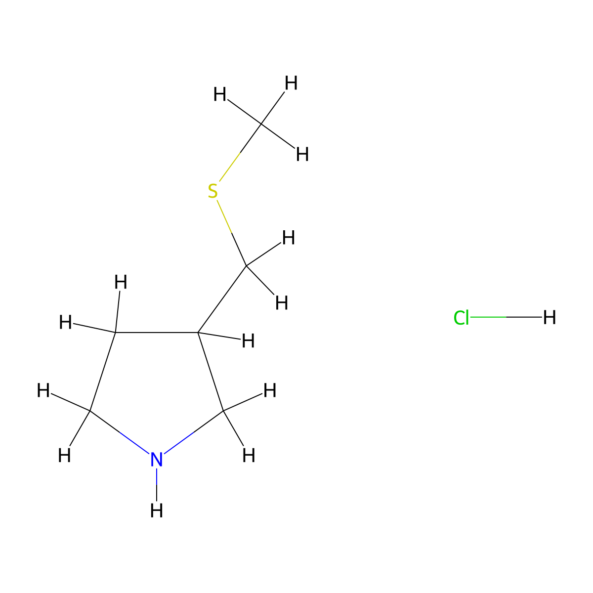 3-[(Methylsulfanyl)methyl]pyrrolidine hydrochloride molecular structure, CAS 1333729-77-3