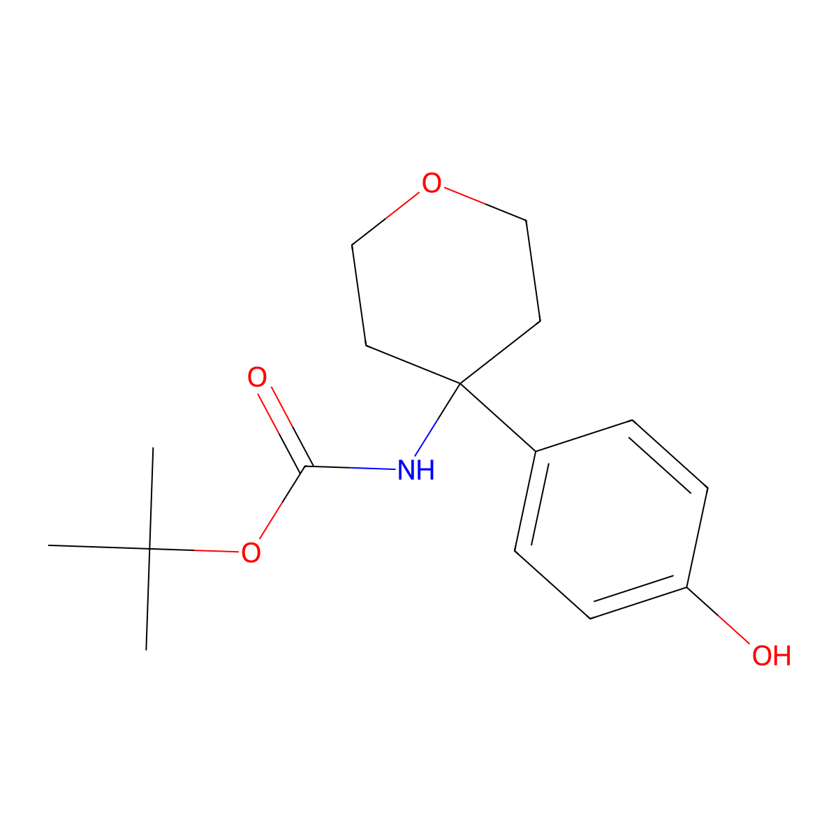 tert-butyl N-[4-(4-hydroxyphenyl)oxan-4-yl]carbamate molecular structure, CAS 1333744-04-9