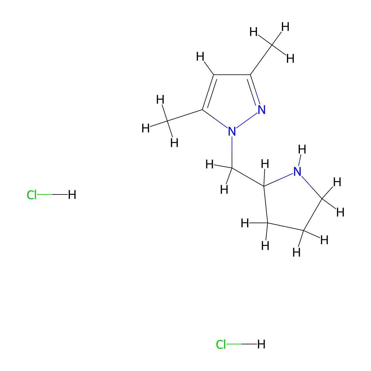 3,5-dimethyl-1-[(pyrrolidin-2-yl)methyl]-1H-pyrazole dihydrochloride molecular structure, CAS 1333757-63-3