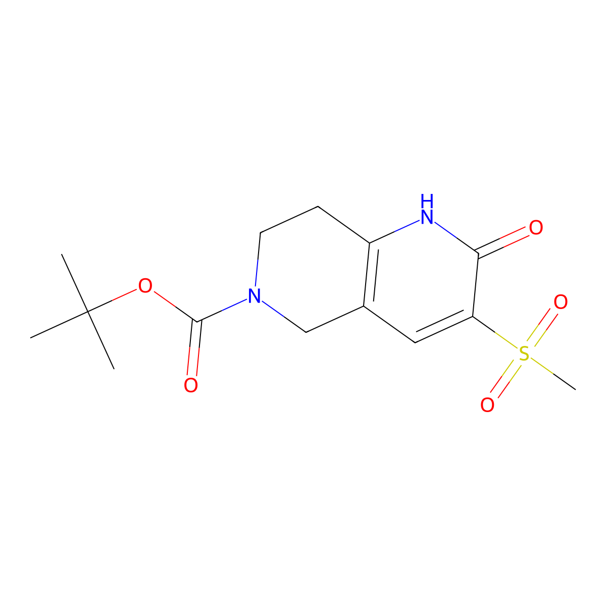 Tert-butyl 3-methanesulfonyl-2-oxo-1,2,5,6,7,8-hexahydro-1,6-naphthyridine-6-carboxylate molecular structure, CAS 1333763-64-6