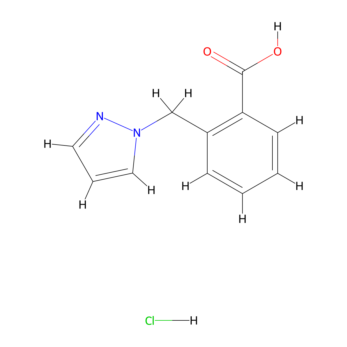 2-((1H-pyrazol-1-yl)methyl)benzoic acid hydrochloride molecular structure, CAS 1333785-96-8