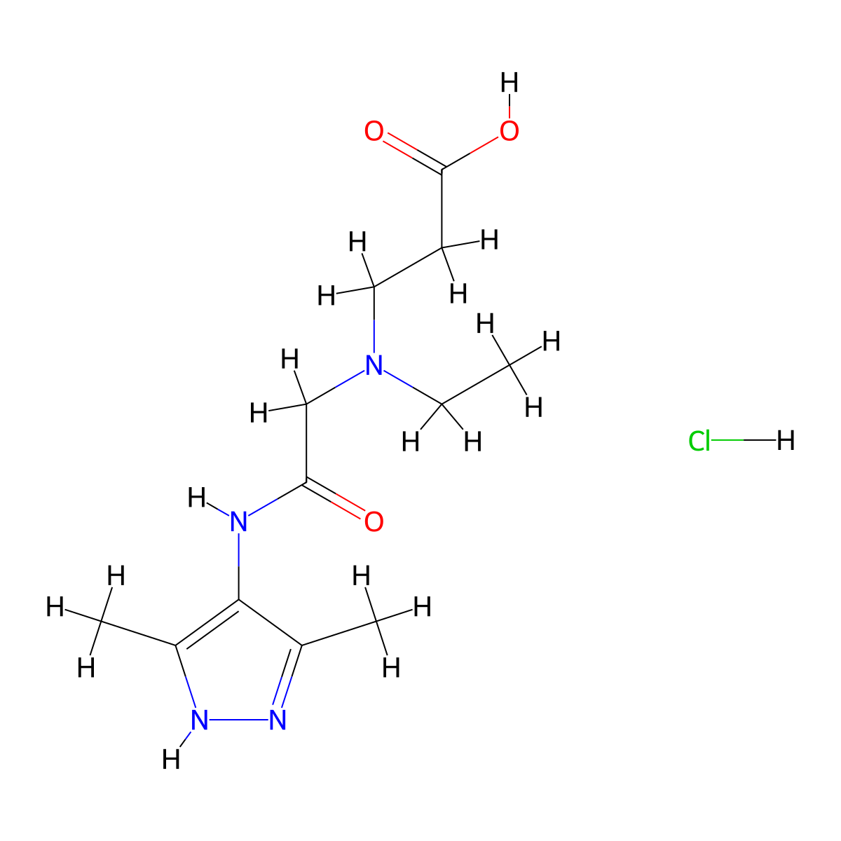 3-({[(3,5-dimethyl-1H-pyrazol-4-yl)carbamoyl]methyl}(ethyl)amino)propanoic acid hydrochloride molecular structure, CAS 1333789-38-0