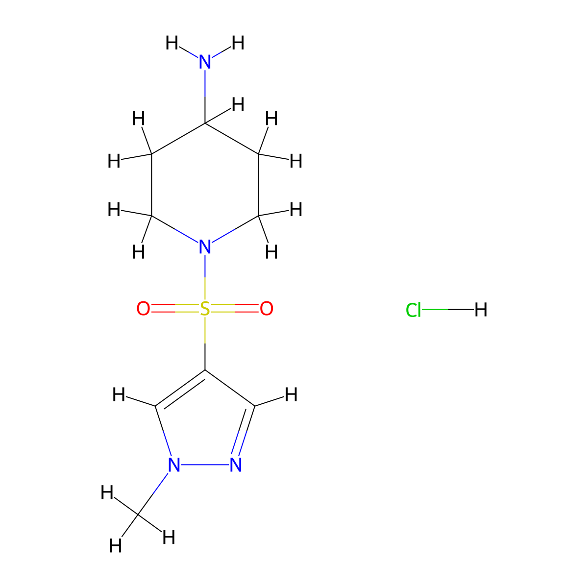 1-((1-methyl-1H-pyrazol-4-yl)sulfonyl)piperidin-4-amine hydrochloride molecular structure, CAS 1333799-16-8