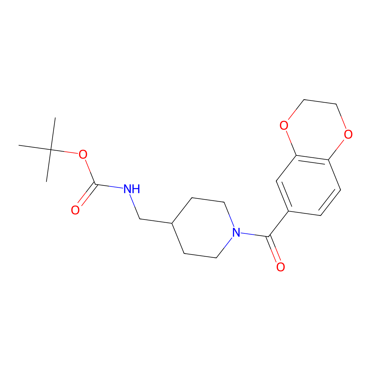 Tert-butyl ((1-(2,3-dihydrobenzo[b][1,4]dioxine-6-carbonyl)piperidin-4-yl)methyl)carbamate molecular structure, CAS 1333818-14-6