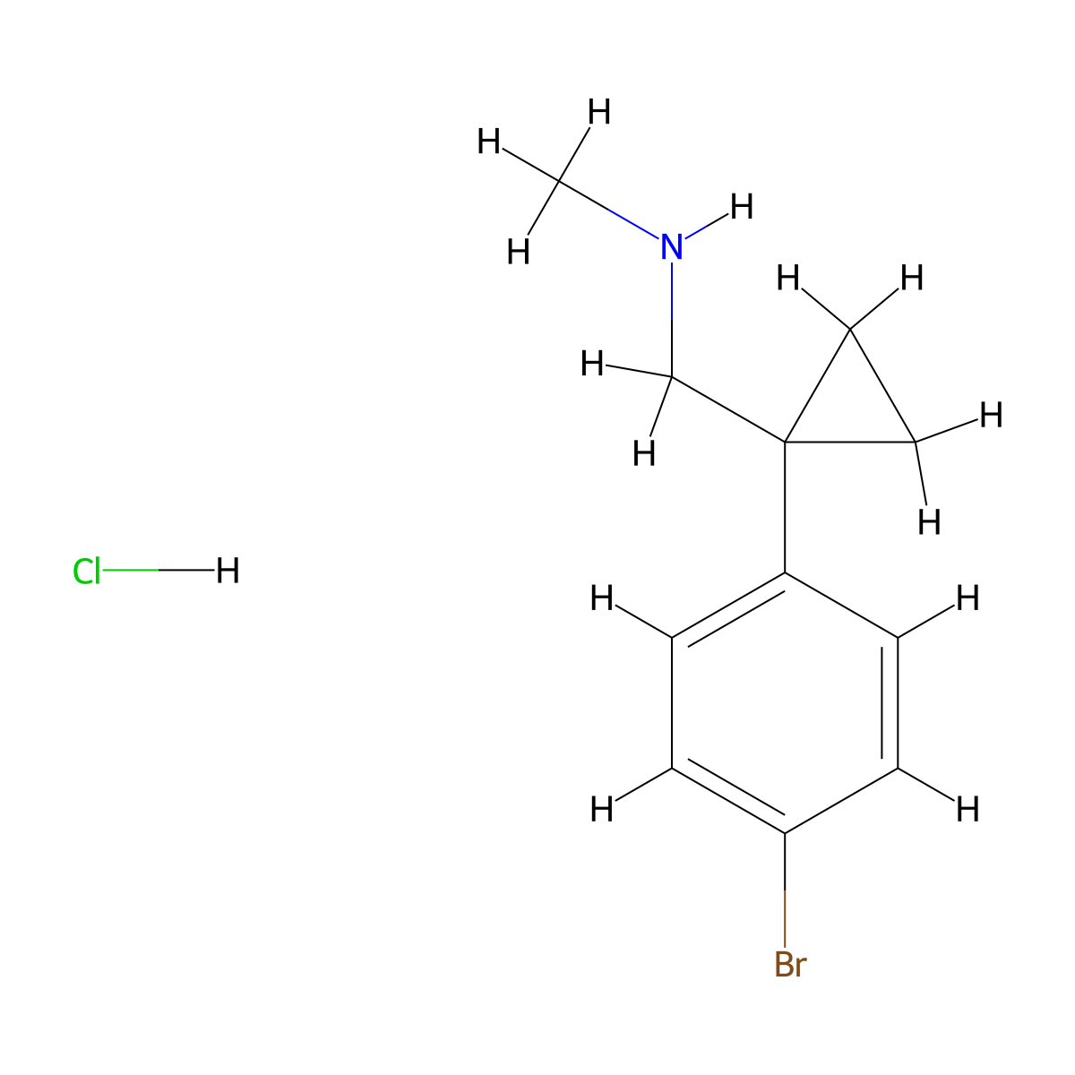 ((1-(4-Bromophenyl)cyclopropyl)methyl)(methyl)amine hydrochloride molecular structure, CAS 1333825-68-5