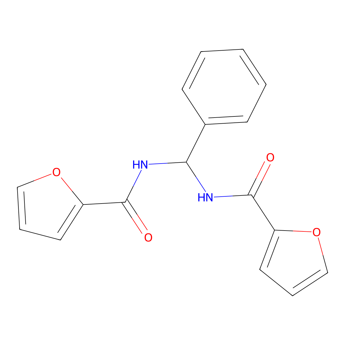 N,N'-(phenylmethanediyl)difuran-2-carboxamide molecular structure, CAS 133388-66-6