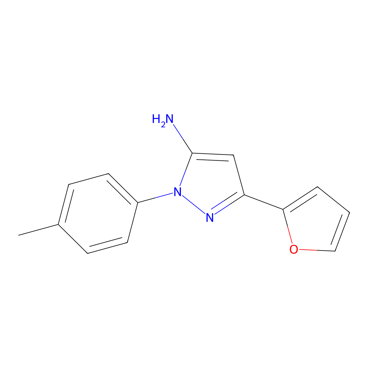 5-(furan-2-yl)-2-(4-methylphenyl)-2,3-dihydro-1H-pyrazol-3-imine molecular structure, CAS 1333887-79-8