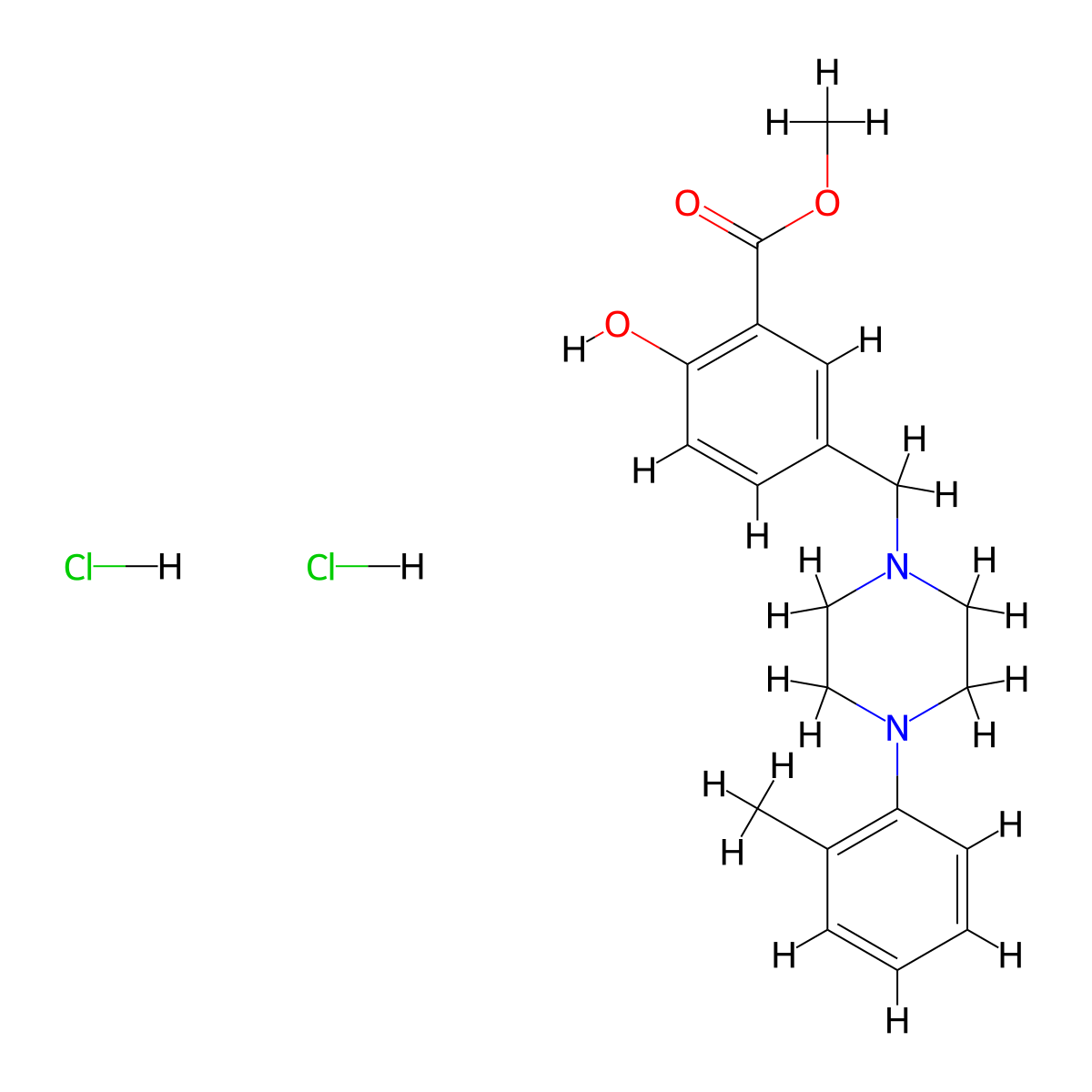 Methyl 2-hydroxy-5-((4-(o-tolyl)piperazin-1-yl)methyl)benzoate dihydrochloride molecular structure, CAS 13339-21-4