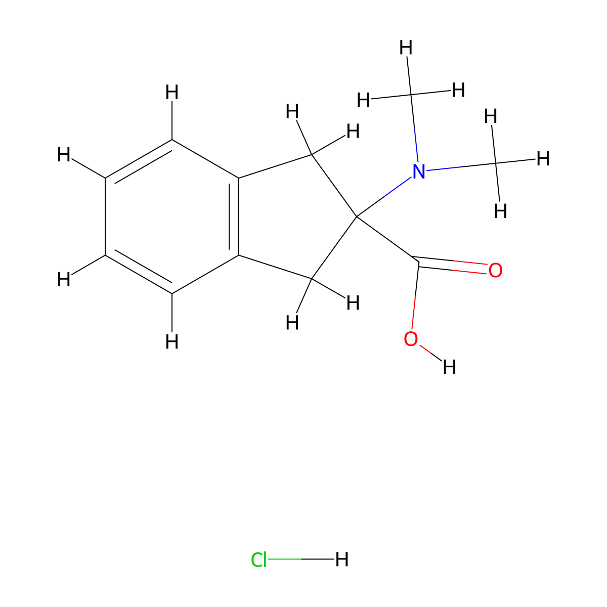 2-(dimethylamino)-2,3-dihydro-1H-indene-2-carboxylic acid hydrochloride molecular structure, CAS 1333955-73-9
