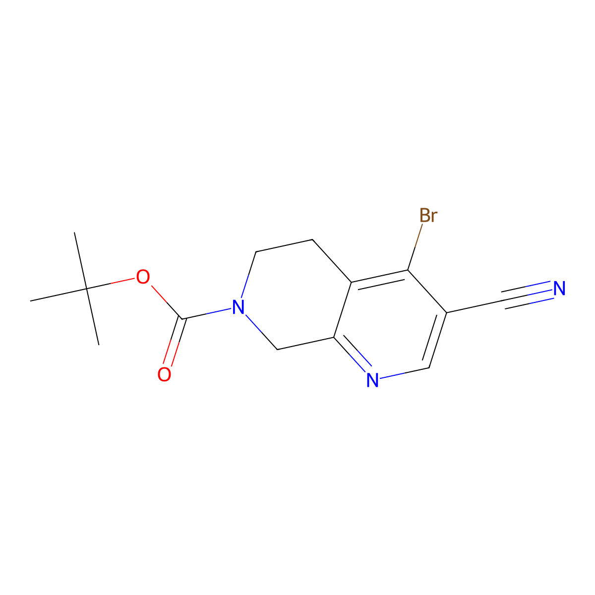 Tert-butyl 4-bromo-3-cyano-5,6-dihydro-1,7-naphthyridine-7(8H)-carboxylate molecular structure, CAS 1333996-55-6