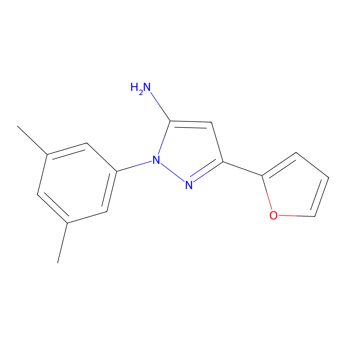 2-(3,5-dimethylphenyl)-5-(furan-2-yl)-2,3-dihydro-1H-pyrazol-3-imine molecular structure, CAS 1334015-29-0