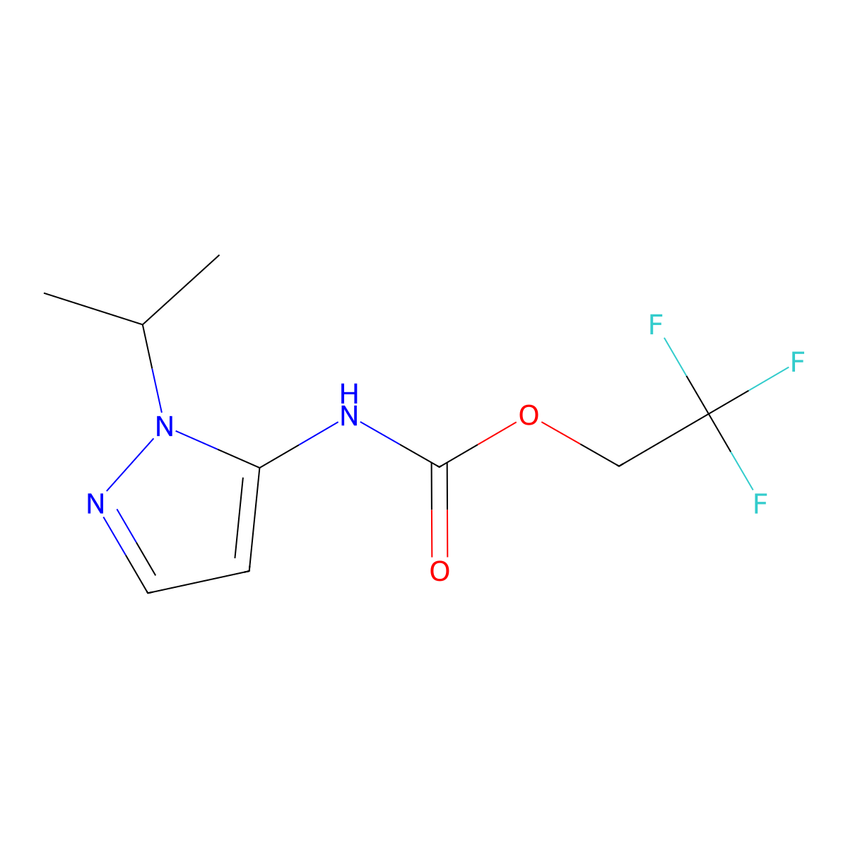 2,2,2-trifluoroethyl N-[2-(propan-2-yl)-2,3-dihydro-1H-pyrazol-3-ylidene]carbamate molecular structure, CAS 1334023-30-1
