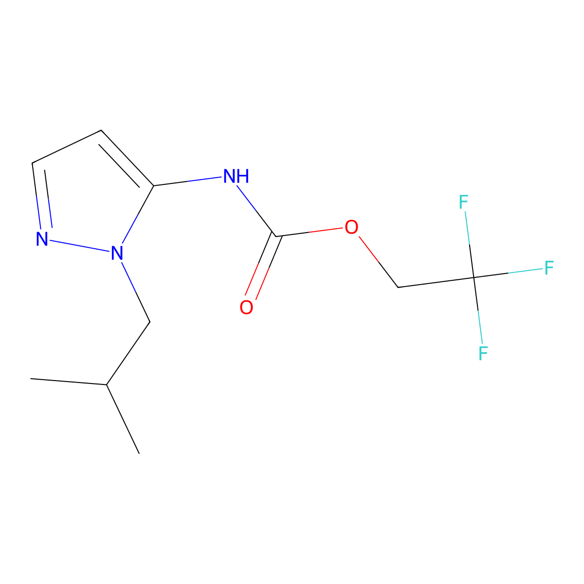 2,2,2-trifluoroethyl N-[2-(2-methylpropyl)-2,3-dihydro-1H-pyrazol-3-ylidene]carbamate molecular structure, CAS 1334027-70-1