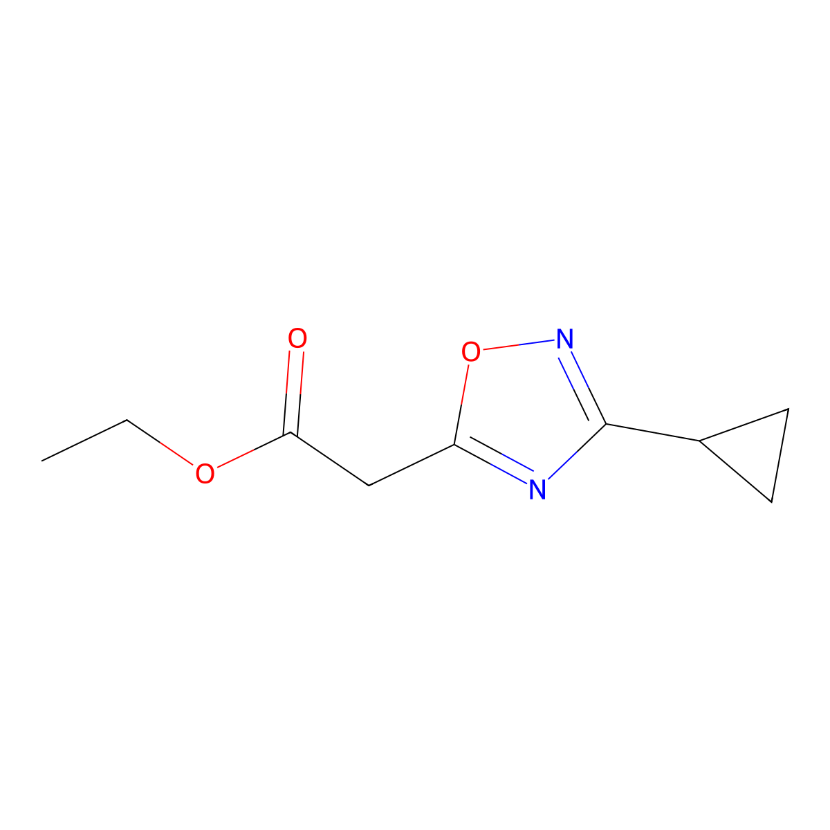 Ethyl 2-(3-cyclopropyl-1,2,4-oxadiazol-5-yl)acetate molecular structure, CAS 133407-42-8