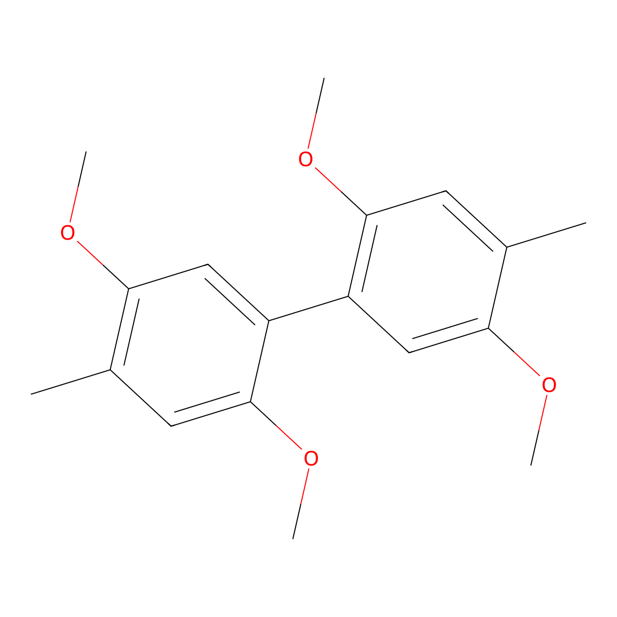 1,1'-Biphenyl, 2,2',5,5'-tetramethoxy-4,4'-dimethyl- molecular structure, CAS 13341-00-9