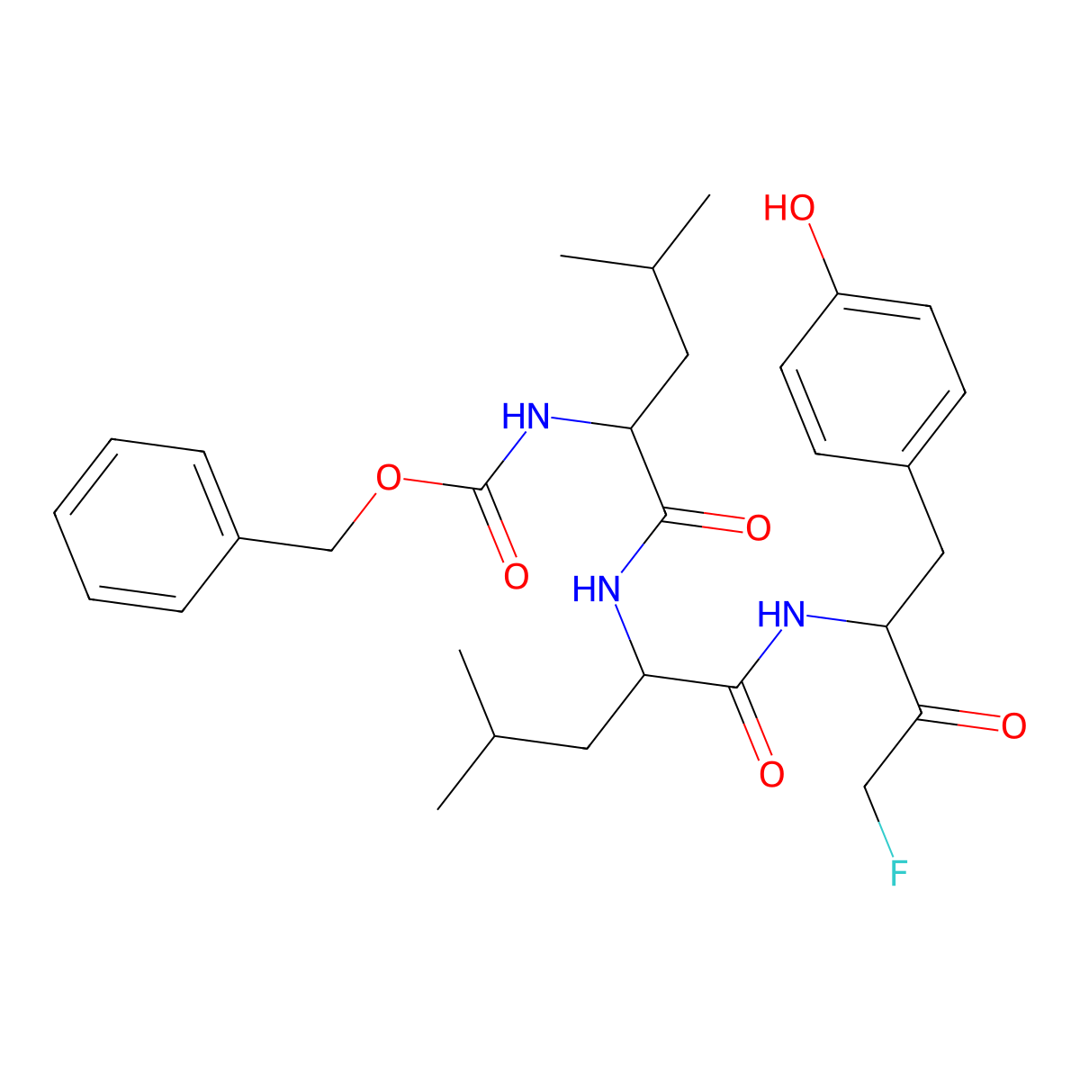 N-((benzyloxy)carbonyl)-L-leucyl-N-((1S)-3-fluoro-1-(4-hydroxybenzyl)-2-oxopropyl)-L-leucinamide molecular structure, CAS 133410-84-1