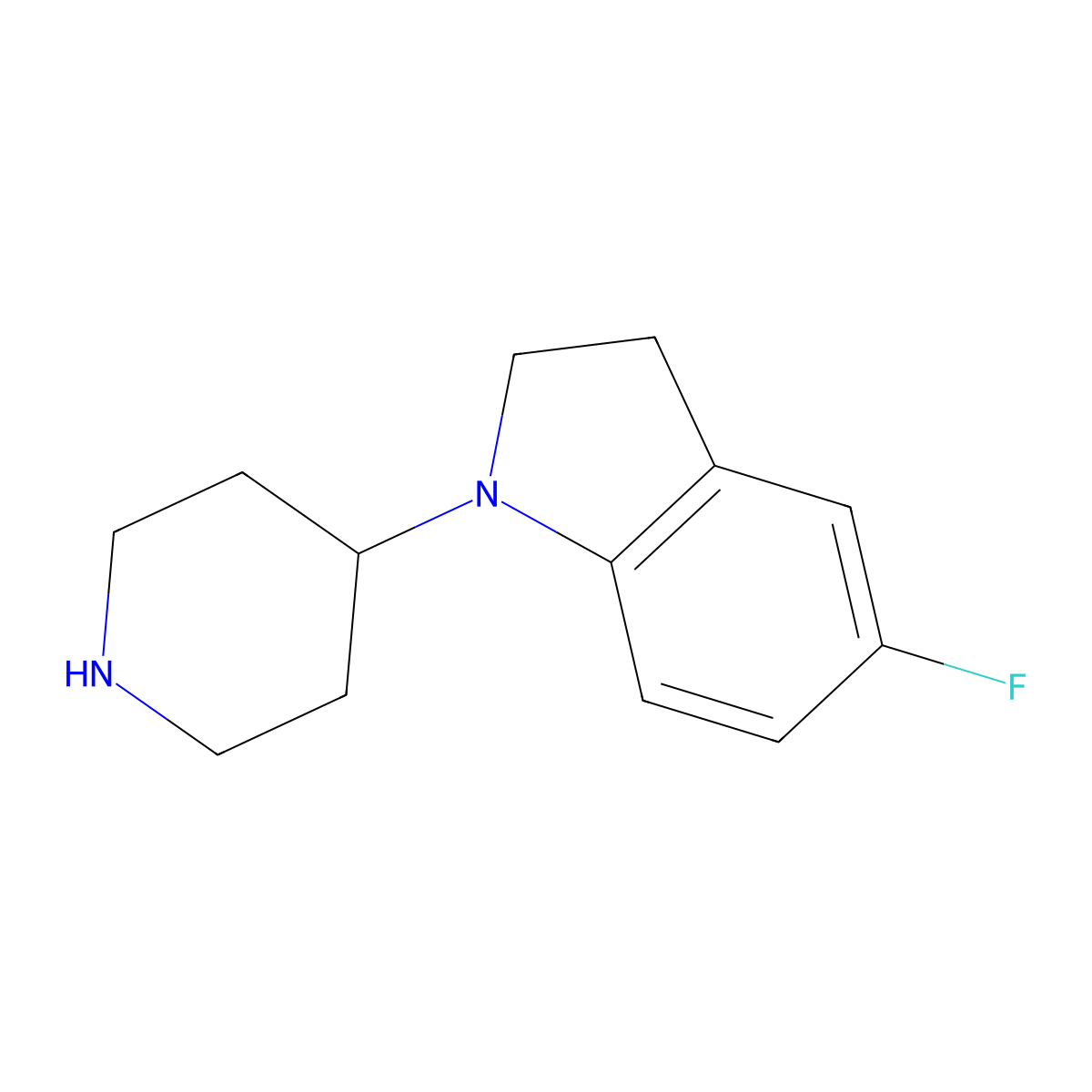 5-fluoro-1-(piperidin-4-yl)-2,3-dihydro-1H-indole molecular structure, CAS 1334123-16-8