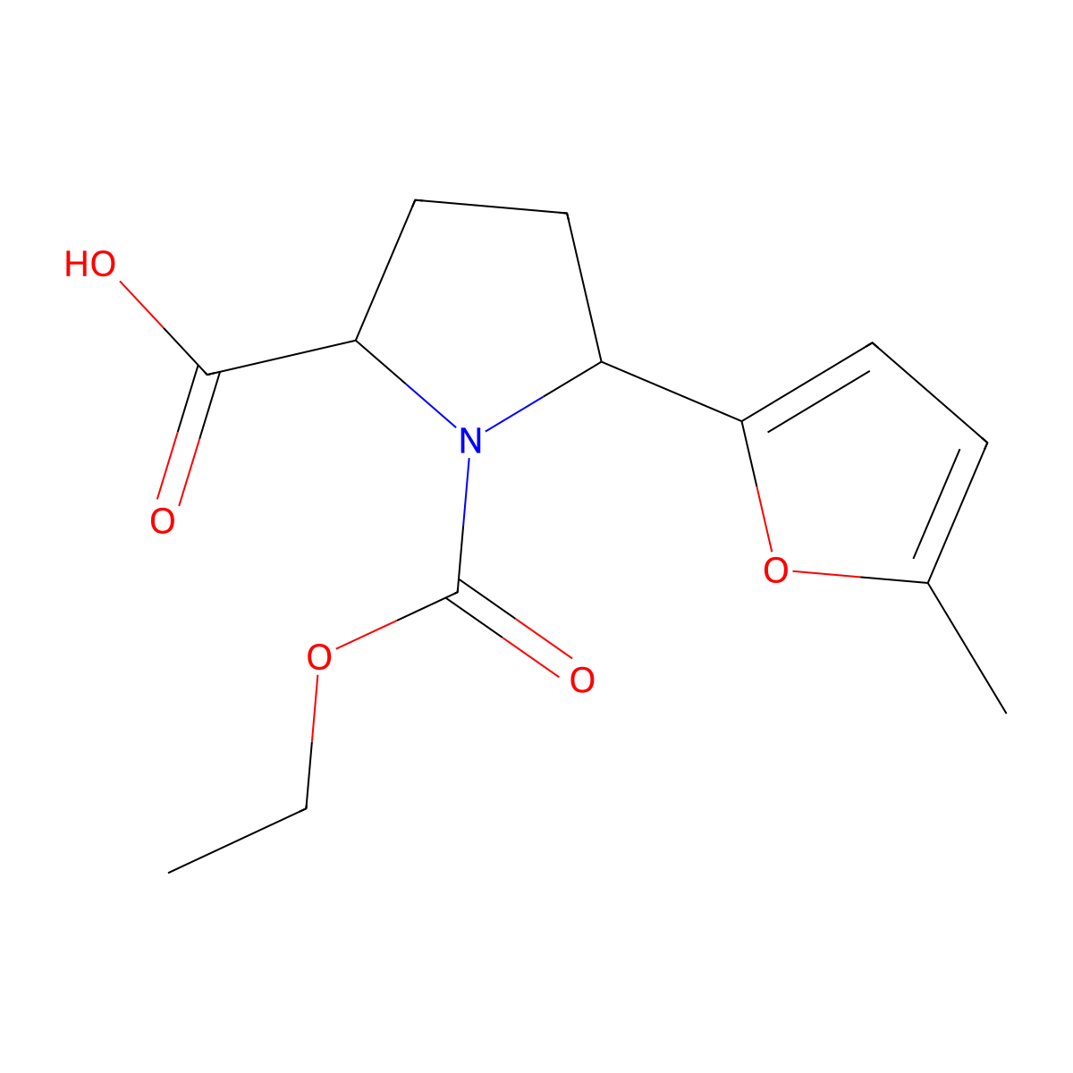 1-(Ethoxycarbonyl)-5-(5-methylfuran-2-yl)pyrrolidine-2-carboxylic acid molecular structure, CAS 1334146-11-0