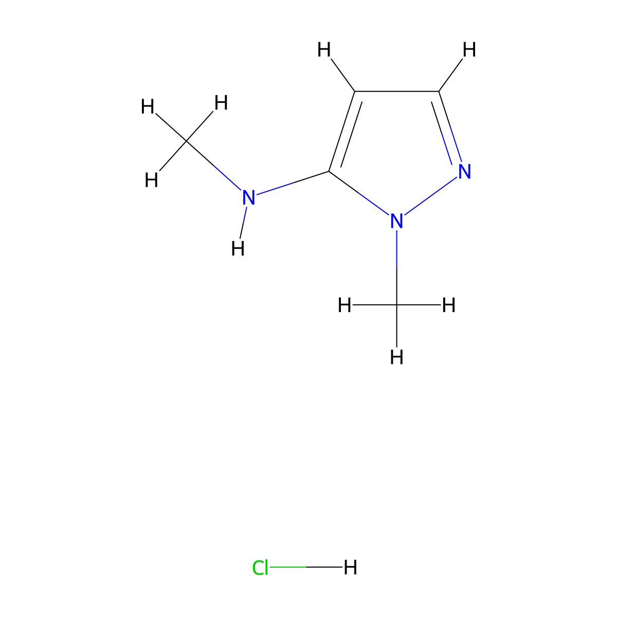 N,1-dimethyl-1H-pyrazol-5-amine hydrochloride molecular structure, CAS 1334146-41-6