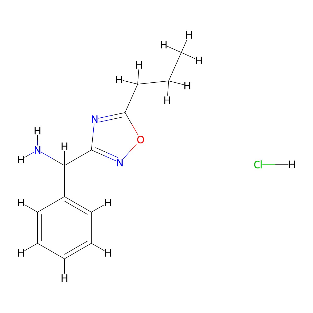 Phenyl(5-propyl-1,2,4-oxadiazol-3-yl)methanamine hydrochloride molecular structure, CAS 1334146-70-1