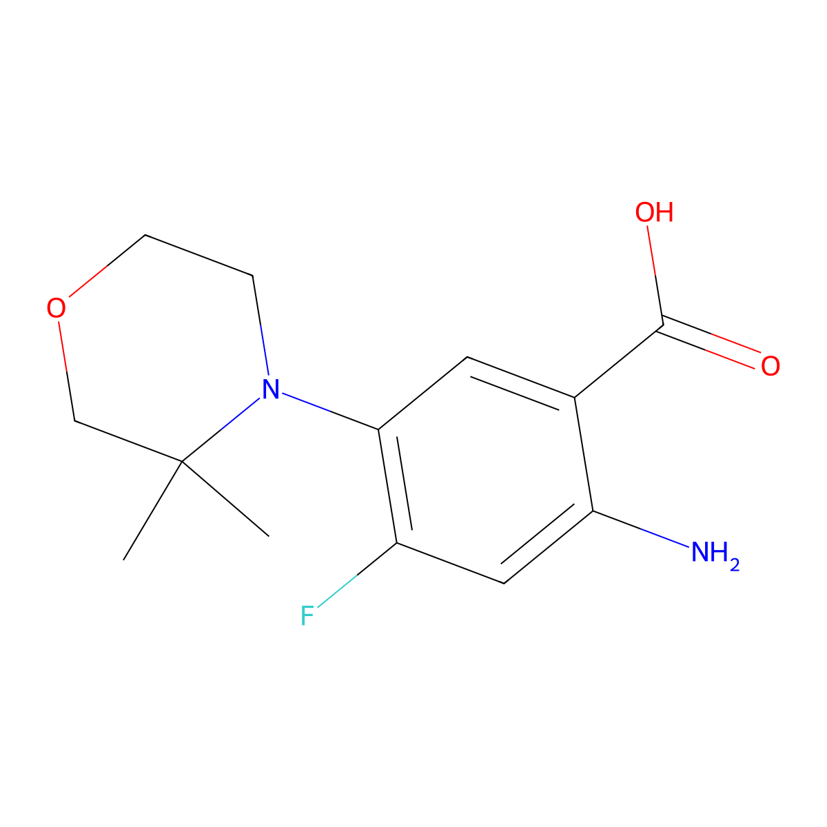 2-Amino-5-(3,3-dimethylmorpholin-4-yl)-4-fluorobenzoic acid molecular structure, CAS 1334146-88-1