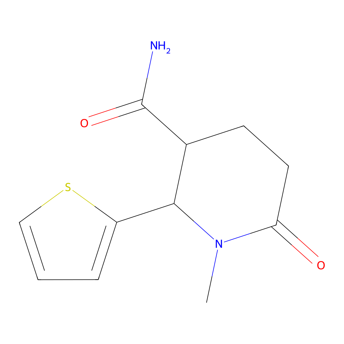 1-Methyl-6-oxo-2-(thiophen-2-yl)piperidine-3-carboxamide molecular structure, CAS 1334147-31-7