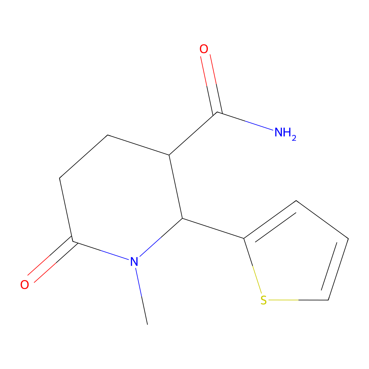 1-Methyl-6-oxo-2-(thiophen-2-yl)piperidine-3-carboxamide molecular structure, CAS 1334147-31-7