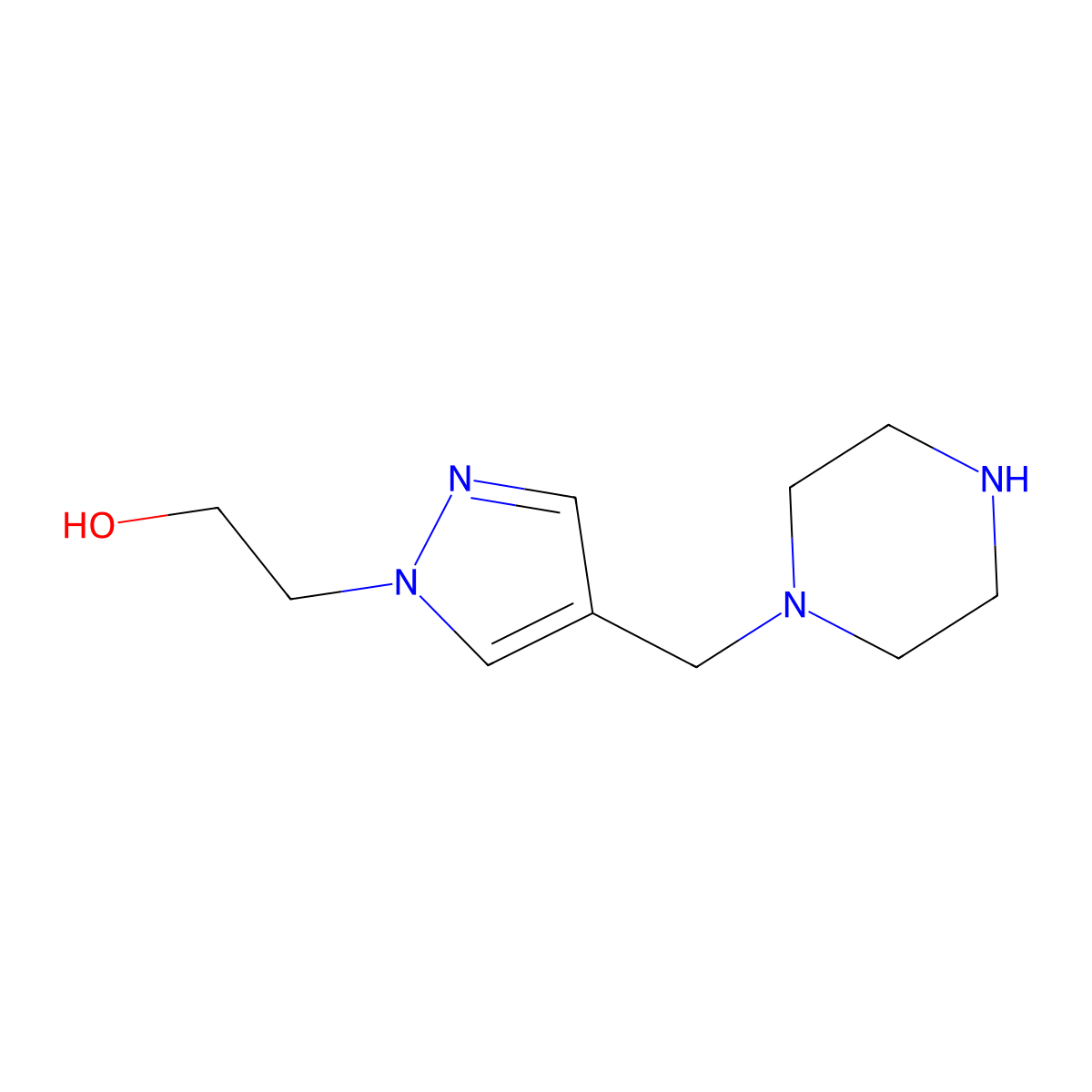 2-[4-(piperazin-1-ylmethyl)-1H-pyrazol-1-yl]ethan-1-ol molecular structure, CAS 1334147-32-8
