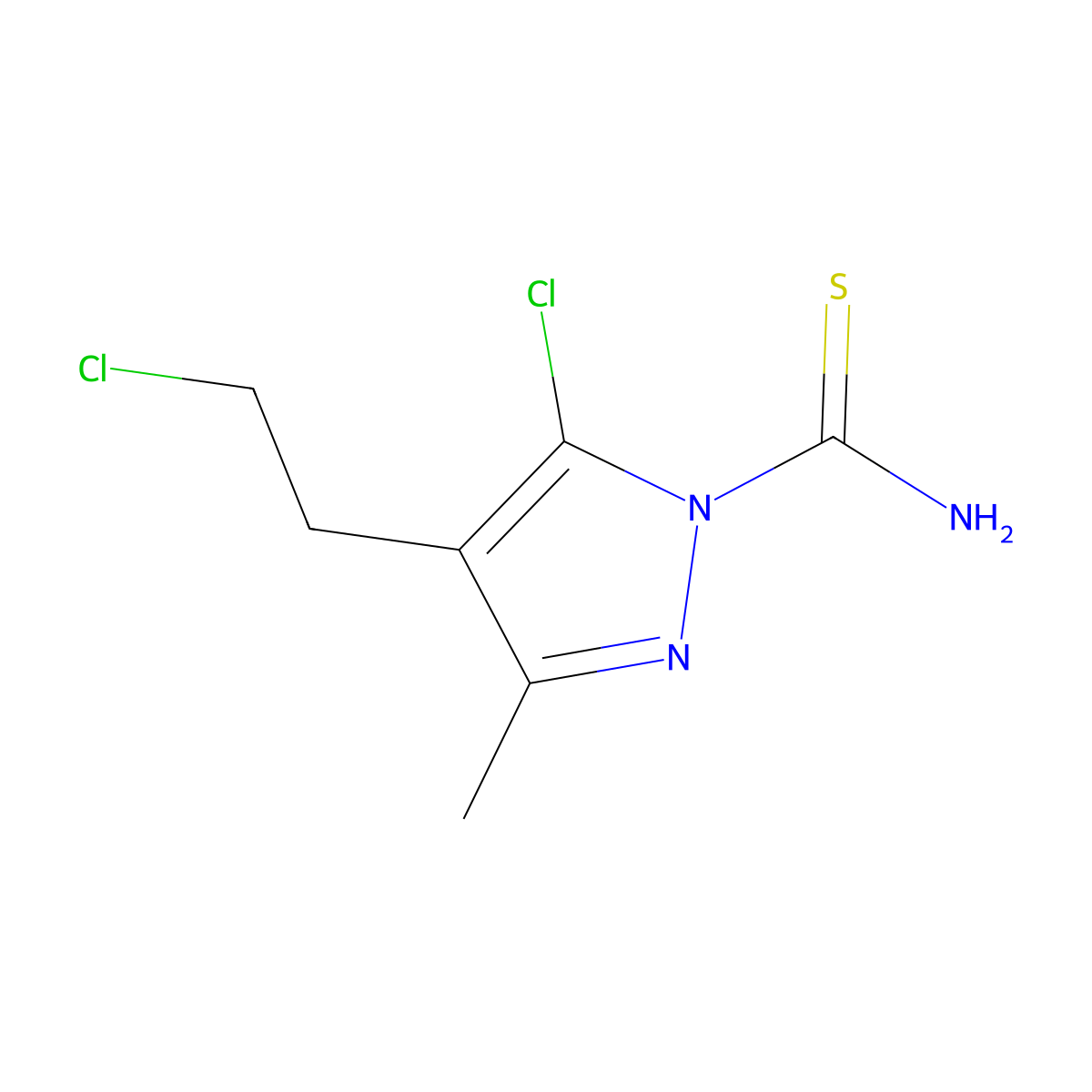 5-chloro-4-(2-chloroethyl)-3-methyl-1H-pyrazole-1-carbothioamide molecular structure, CAS 1334147-79-3
