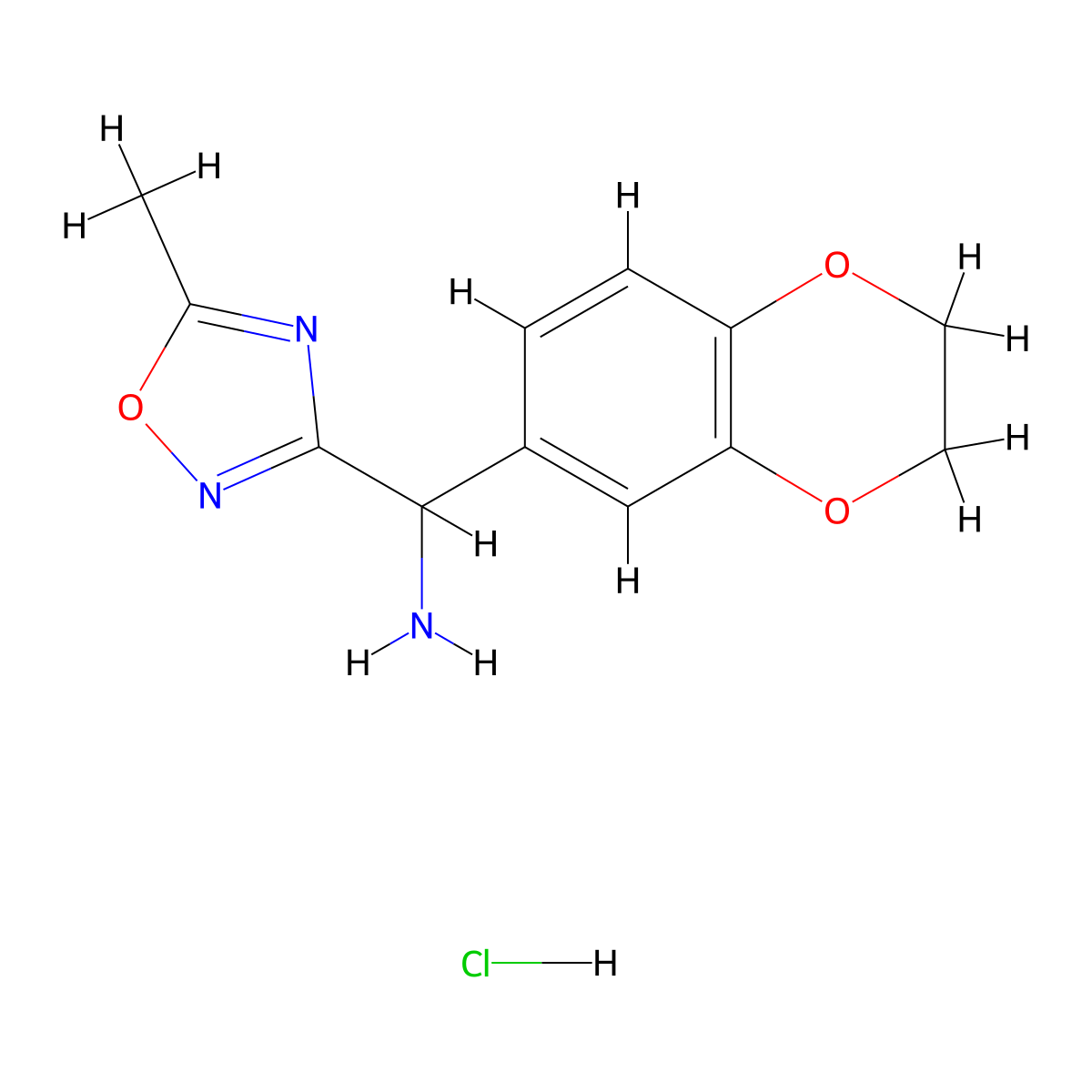 2,3-Dihydro-1,4-benzodioxin-6-yl(5-methyl-1,2,4-oxadiazol-3-yl)methanamine hydrochloride molecular structure, CAS 1334148-18-3