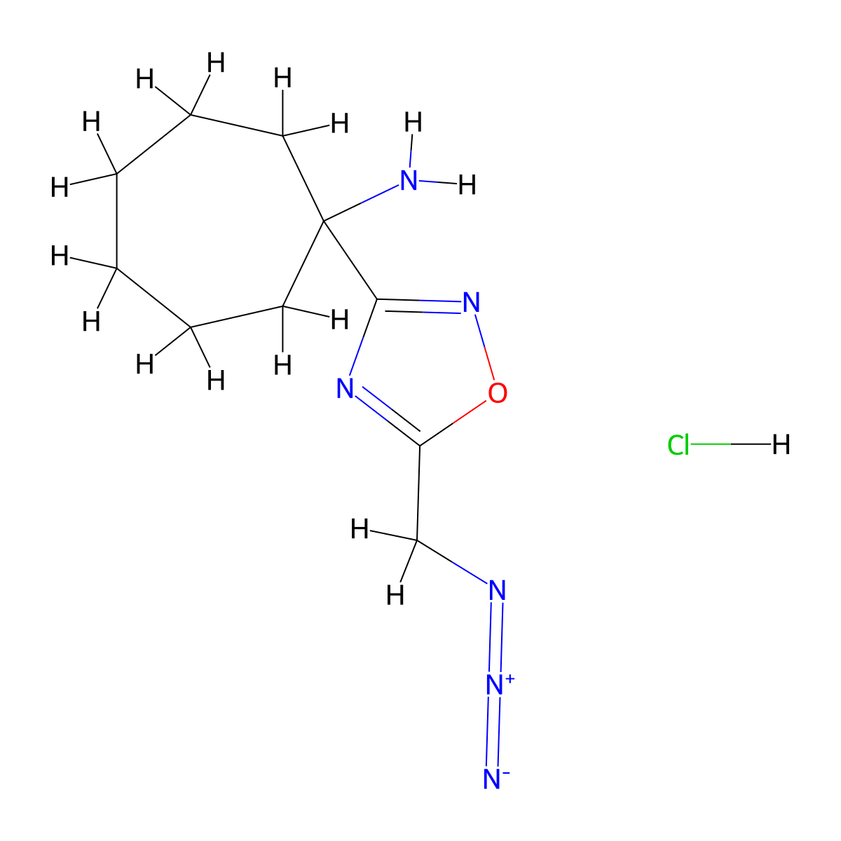 1-[5-(Azidomethyl)-1,2,4-oxadiazol-3-yl]cycloheptan-1-amine hydrochloride molecular structure, CAS 1334148-39-8
