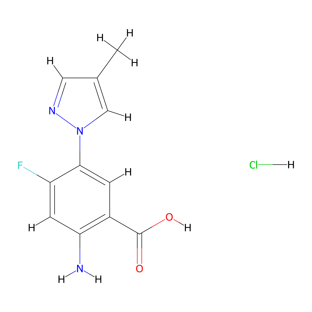 2-amino-4-fluoro-5-(4-methyl-1H-pyrazol-1-yl)benzoic acid hydrochloride molecular structure, CAS 1334148-85-4