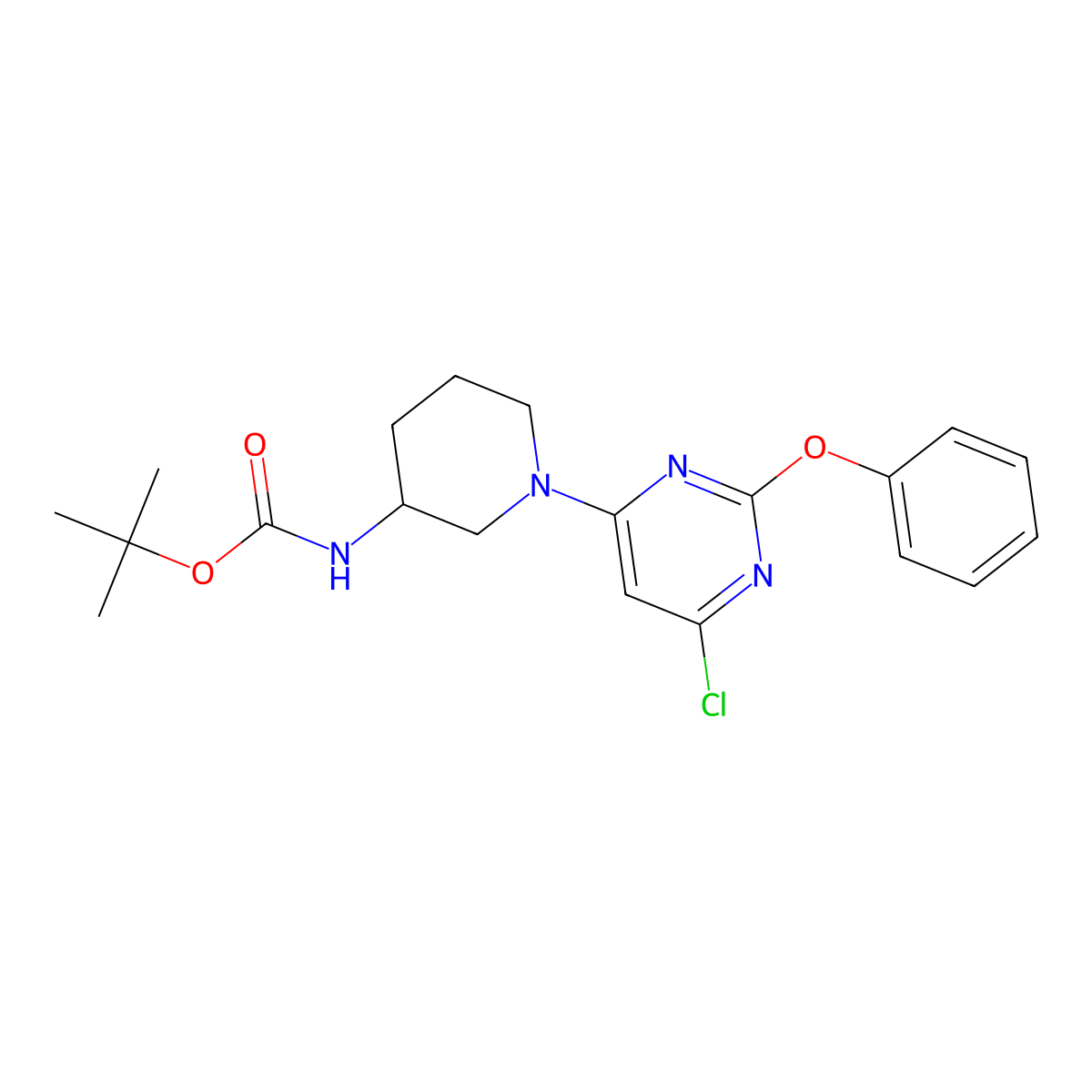 tert-butyl N-[1-(6-chloro-2-phenoxypyrimidin-4-yl)piperidin-3-yl]carbamate molecular structure, CAS 1334149-00-6