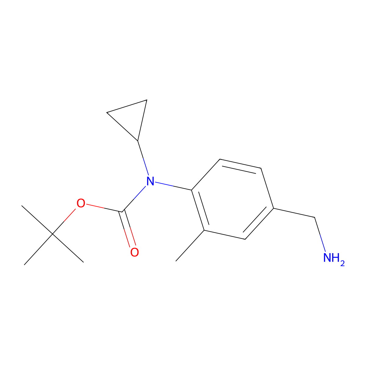 tert-butyl N-(4-(aminomethyl)-2-methylphenyl)-N-cyclopropylcarbamate molecular structure, CAS 1334149-44-8