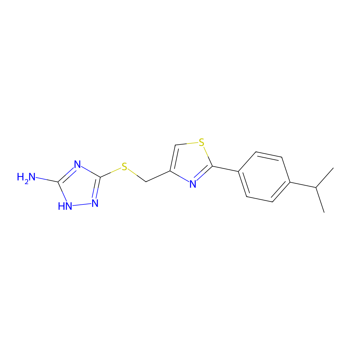5-[({2-[4-(propan-2-yl)phenyl]-1,3-thiazol-4-yl}methyl)sulfanyl]-4H-1,2,4-triazol-3-amine molecular structure, CAS 1334149-45-9