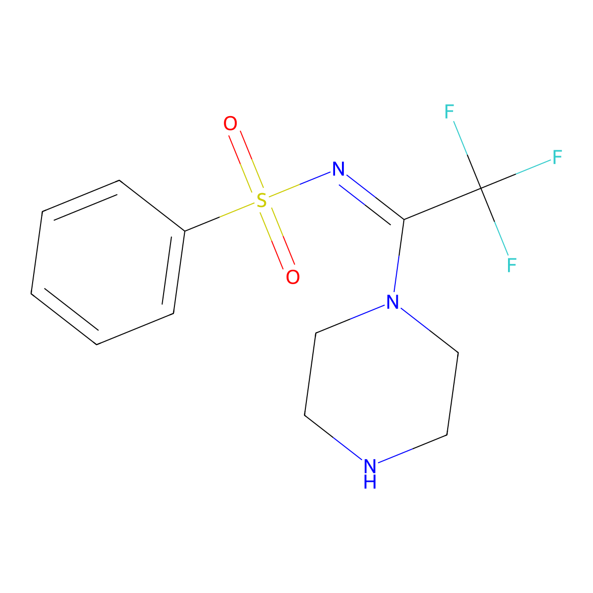 N-(2,2,2-Trifluoro-1-(piperazin-1-yl)ethylidene)benzenesulfonamide molecular structure, CAS 1334158-30-3