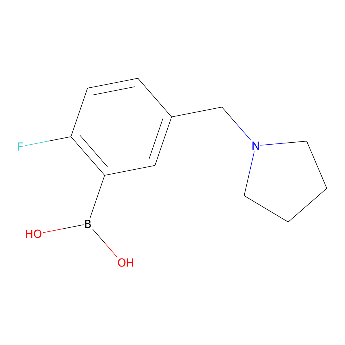 (2-Fluoro-5-(pyrrolidin-1-ylmethyl)phenyl)boronic acid molecular structure, CAS 1334173-41-9