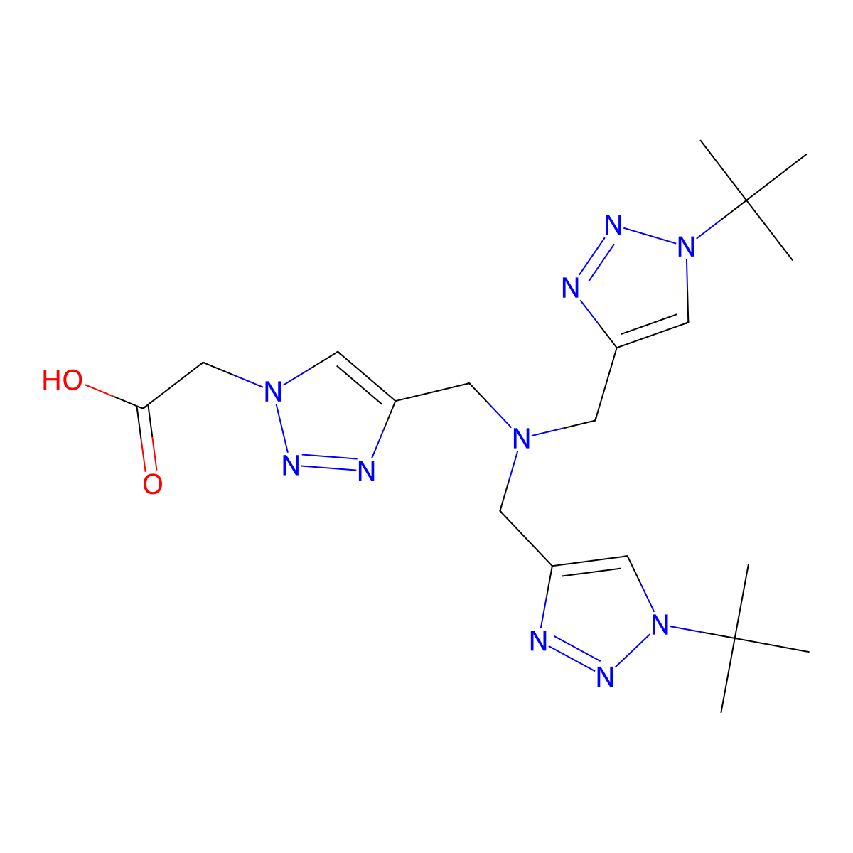2-(4-((Bis((1-tert-butyl-1H-1,2,3-triazol-4-yl)methyl)amino)methyl)-1H-1,2,3-triazol-1-yl)acetic acid molecular structure, CAS 1334179-85-9