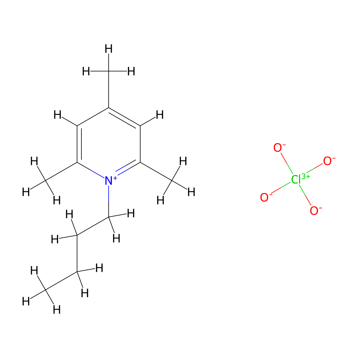 1-Butyl-2,4,6-trimethylpyridin-1-ium perchlorate molecular structure, CAS 13342-07-9