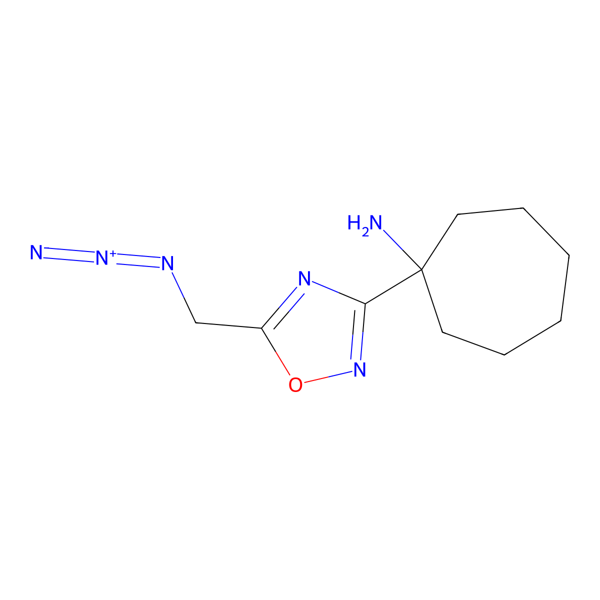 1-[5-(Azidomethyl)-1,2,4-oxadiazol-3-yl]cycloheptan-1-amine molecular structure, CAS 1334203-61-0