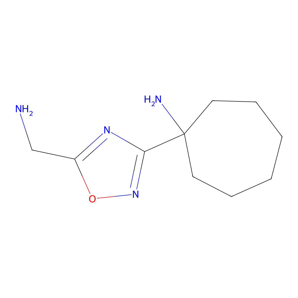 1-[5-(Aminomethyl)-1,2,4-oxadiazol-3-yl]cycloheptan-1-amine molecular structure, CAS 1334203-62-1