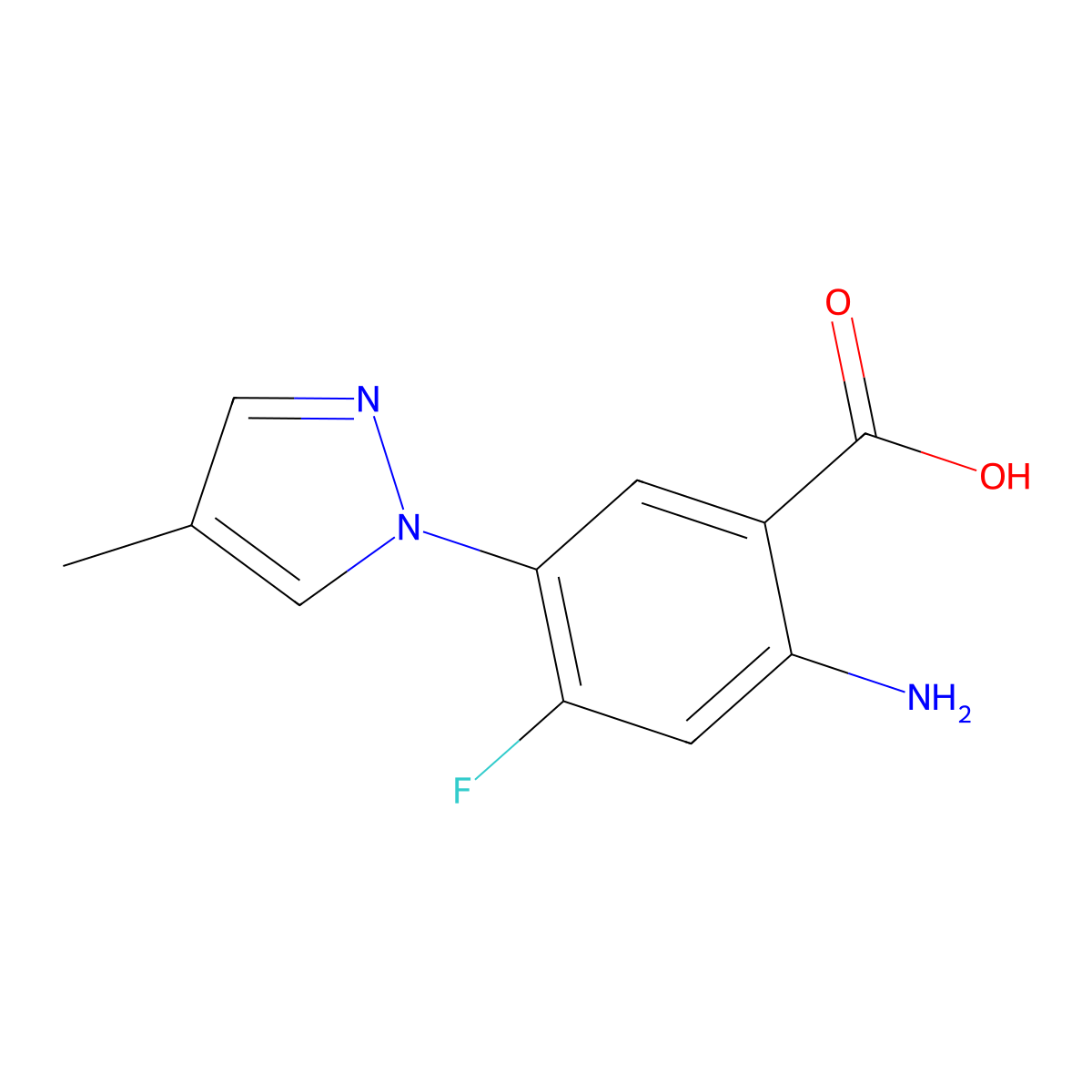 2-Amino-4-fluoro-5-(4-methyl-1H-pyrazol-1-yl)benzoic acid molecular structure, CAS 1334203-63-2