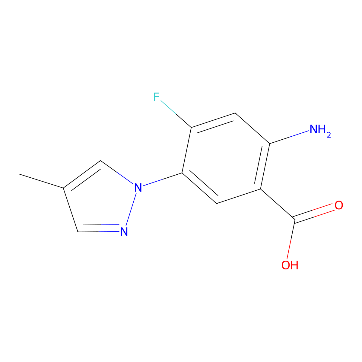 2-Amino-4-fluoro-5-(4-methyl-1H-pyrazol-1-yl)benzoic acid molecular structure, CAS 1334203-63-2
