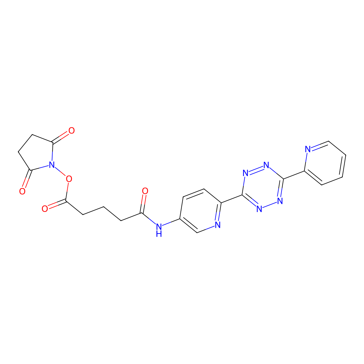 2,5-Dioxopyrrolidin-1-yl 5-oxo-5-((6-(6-(pyridin-2-yl)-1,2,4,5-tetrazin-3-yl)pyridin-3-yl)amino)pentanoate molecular structure, CAS 1334209-39-0