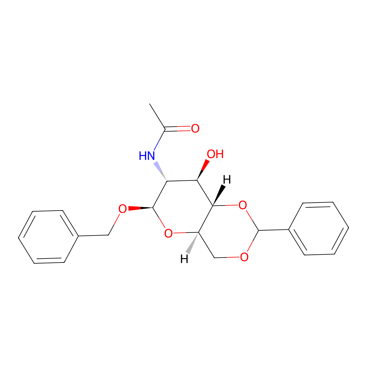 Benzyl 2-acetamido-4,6-O-benzylidene-2-deoxy-beta-D-glucopyranoside molecular structure, CAS 13343-61-8